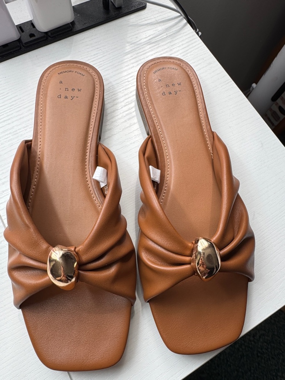 NEW!! a new day Brown Slide Sandals with Gold Accent